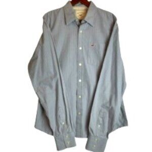 HOLLISTER MENS SHIRT LONG SLEEVE GRAY W/ WHITE PINSTRIPE SIZE XL